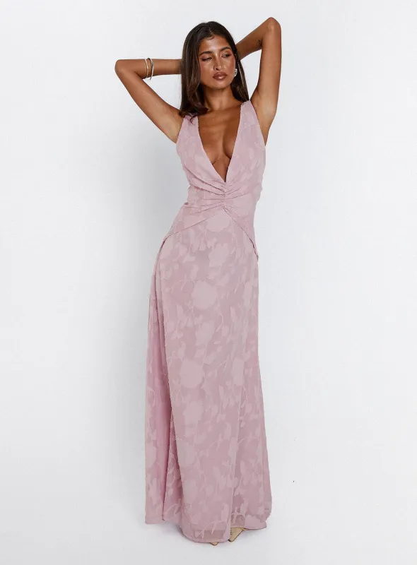 Frederica Plunge Burnout Maxi Dress Mauve sold by Princess Polly