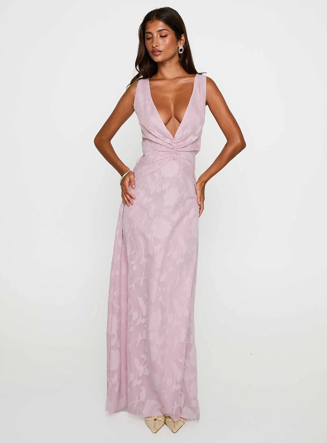 Frederica Plunge Burnout Maxi Dress Mauve sold by Princess Polly product image thumbnail 3