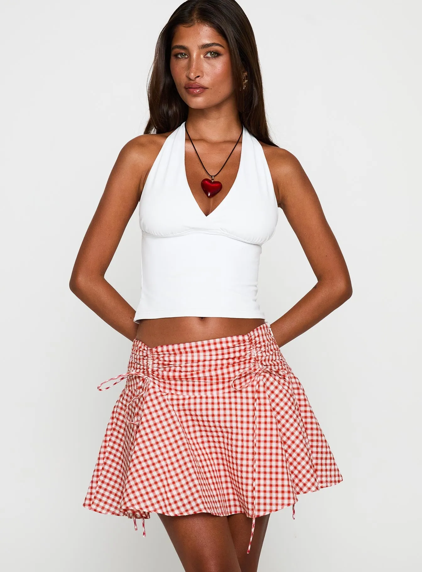 Sweet Verona Ruched Mini Skirt Red Check sold by Princess Polly product image thumbnail 2