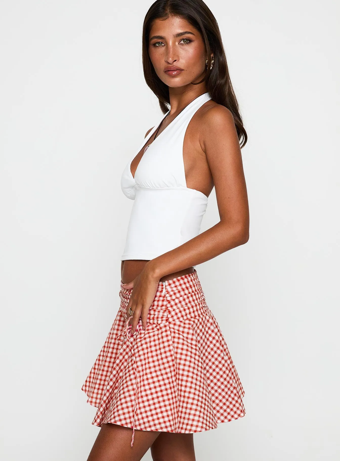Sweet Verona Ruched Mini Skirt Red Check sold by Princess Polly product image thumbnail 4