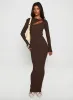 Gyselle Long Sleeve Maxi Dress Brown sold by Princess Polly