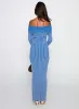 Mariska Long Sleeve Rib Maxi Dress Blue sold by Princess Polly