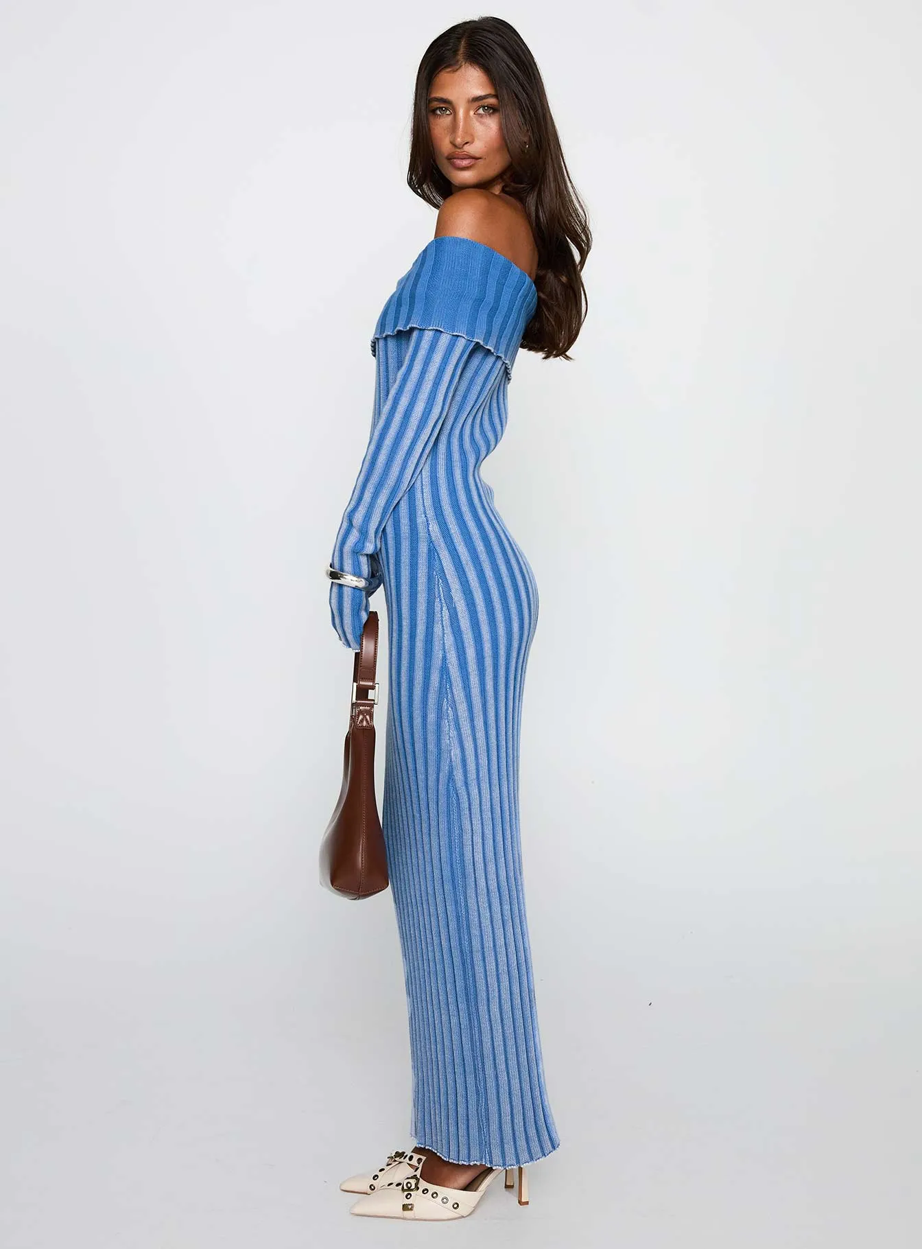 Mariska Long Sleeve Rib Maxi Dress Blue sold by Princess Polly product image thumbnail 4