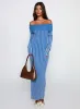 Mariska Long Sleeve Rib Maxi Dress Blue sold by Princess Polly