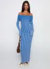 Mariska Long Sleeve Rib Maxi Dress Blue sold by Princess Polly