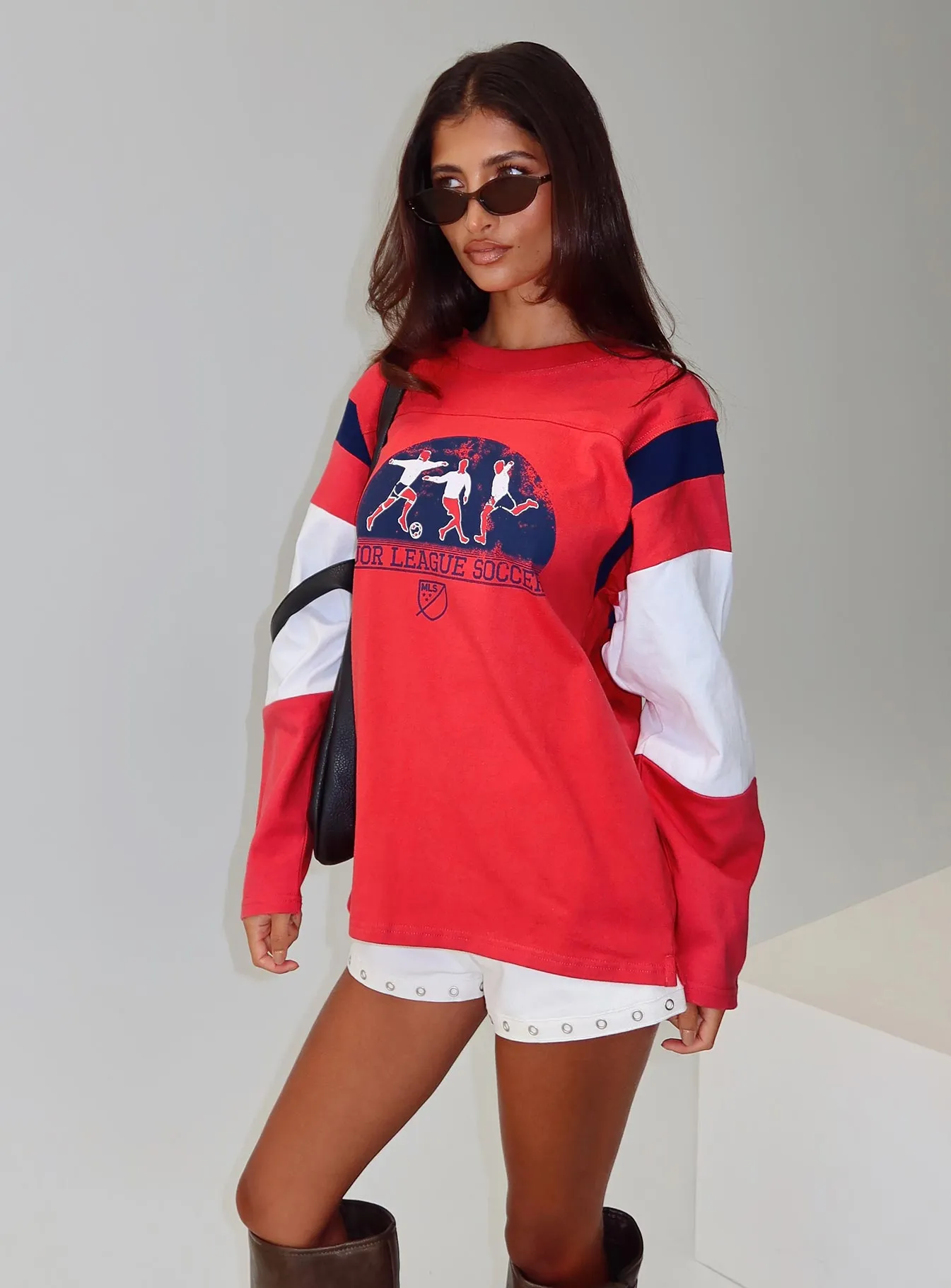 MLS 96 Retro Oversized Long Sleeve Top Red sold by Princess Polly
