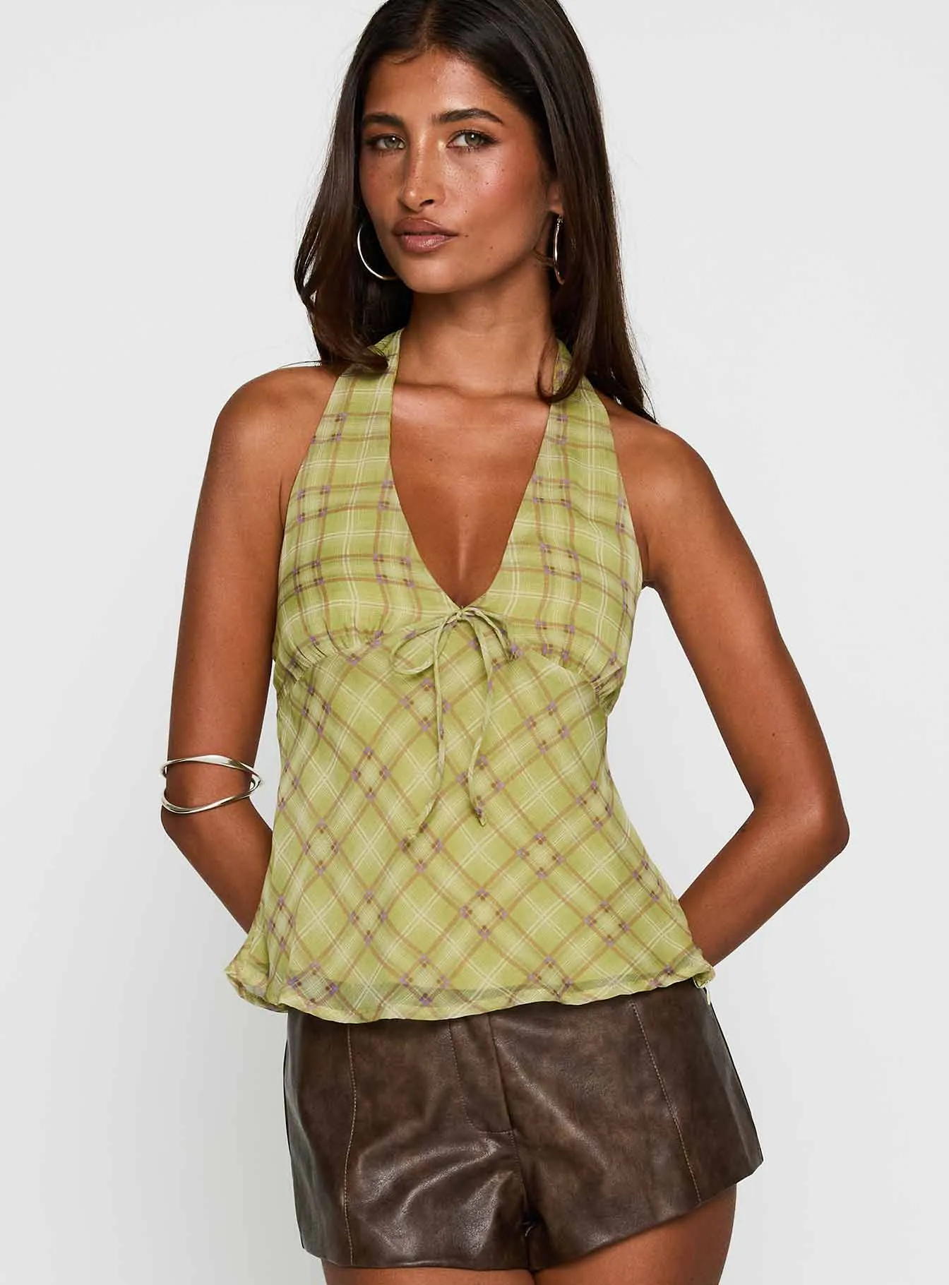 Amalthea Top Green Check sold by Princess Polly product image thumbnail 2
