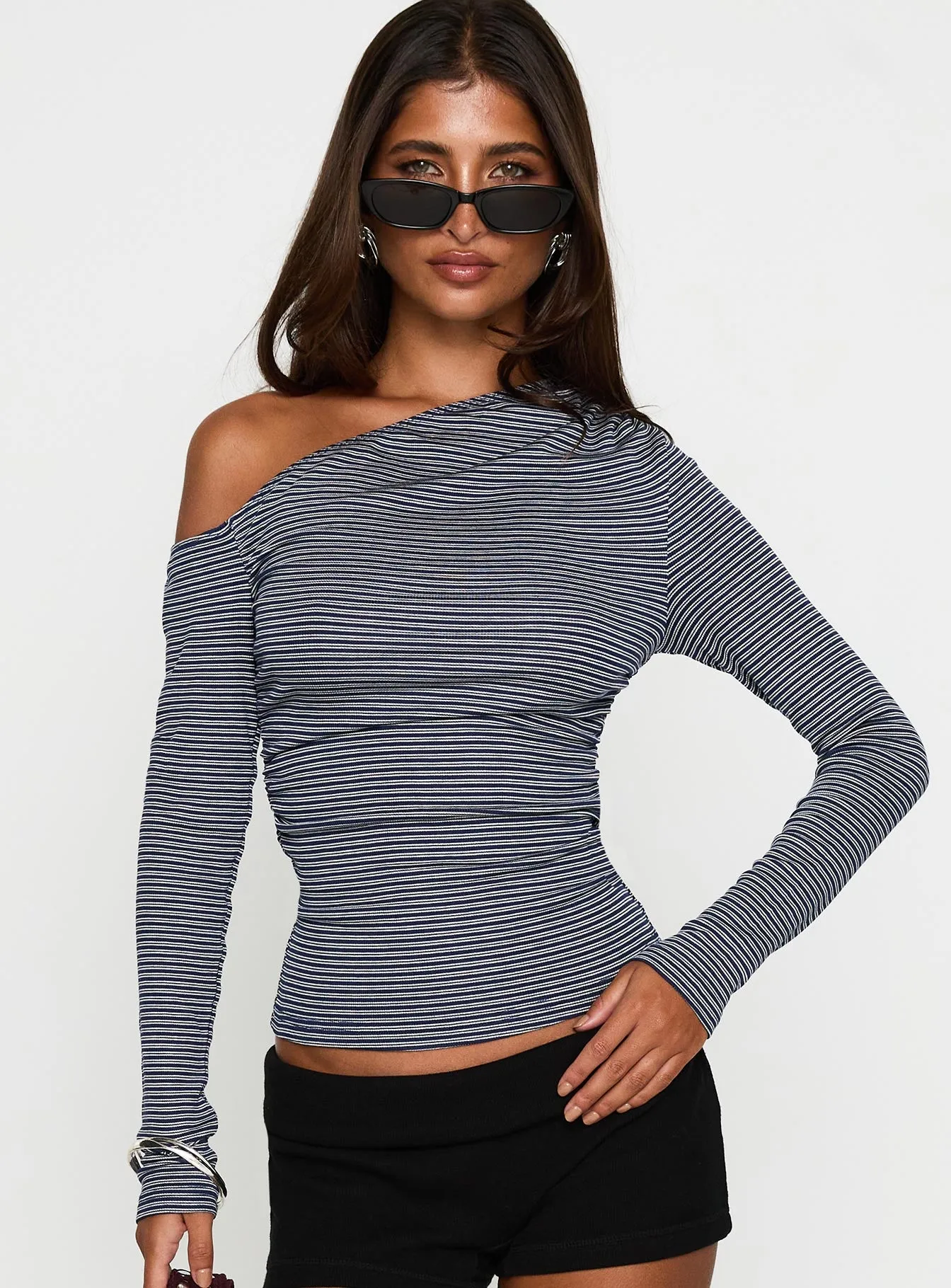 Beller Long Sleeve Top Navy Stripe sold by Princess Polly product image thumbnail 2