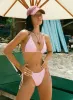 Glora Tie Side Ribbed Bikini Bottom Pale Pink sold by Princess Polly