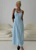 Mallorie Halter Maxi Dress Blue / Black Polka sold by Princess Polly