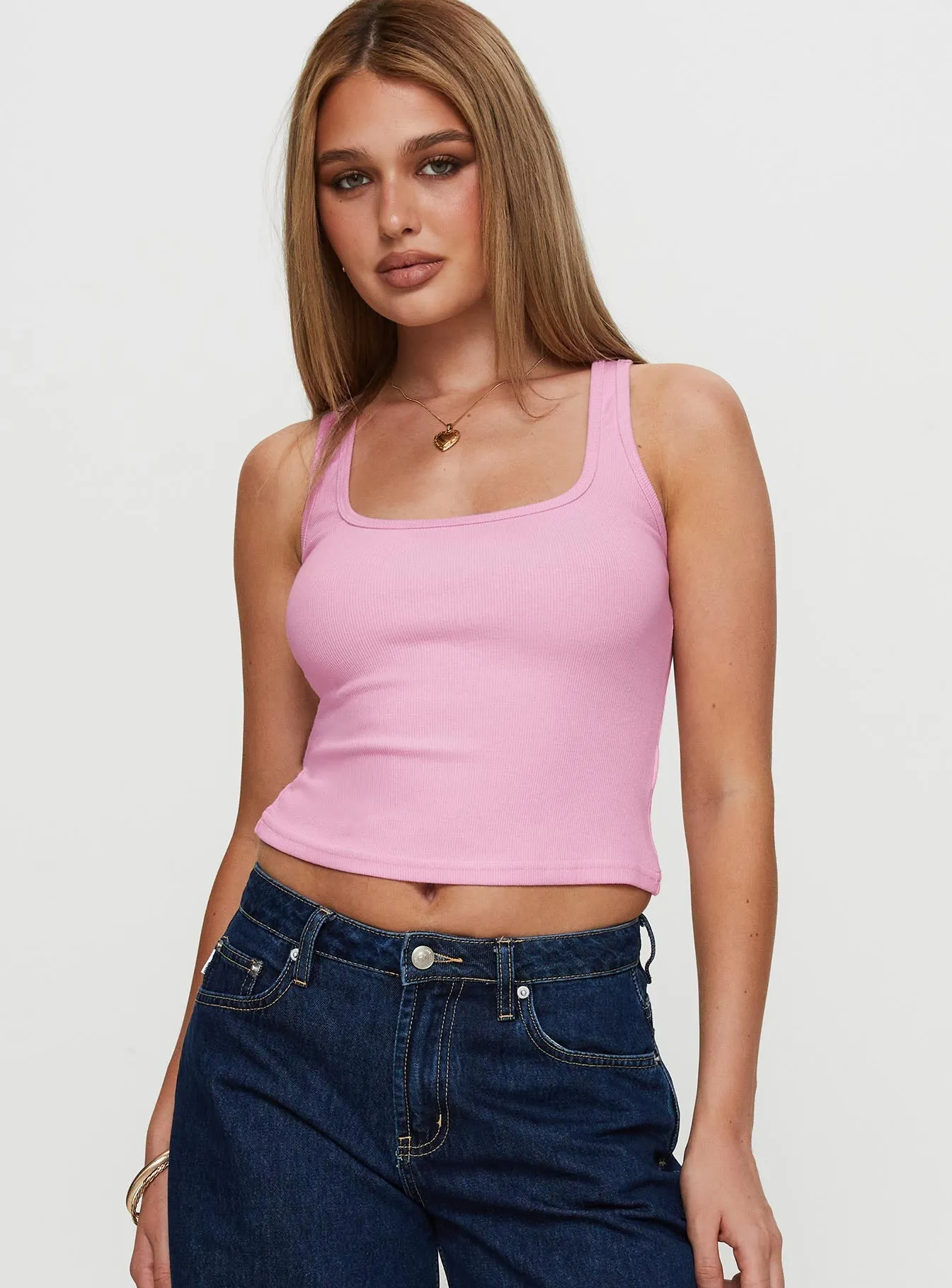 Baseline Square Neck Rib Tank Top Pale Pink sold by Princess Polly product image thumbnail 2