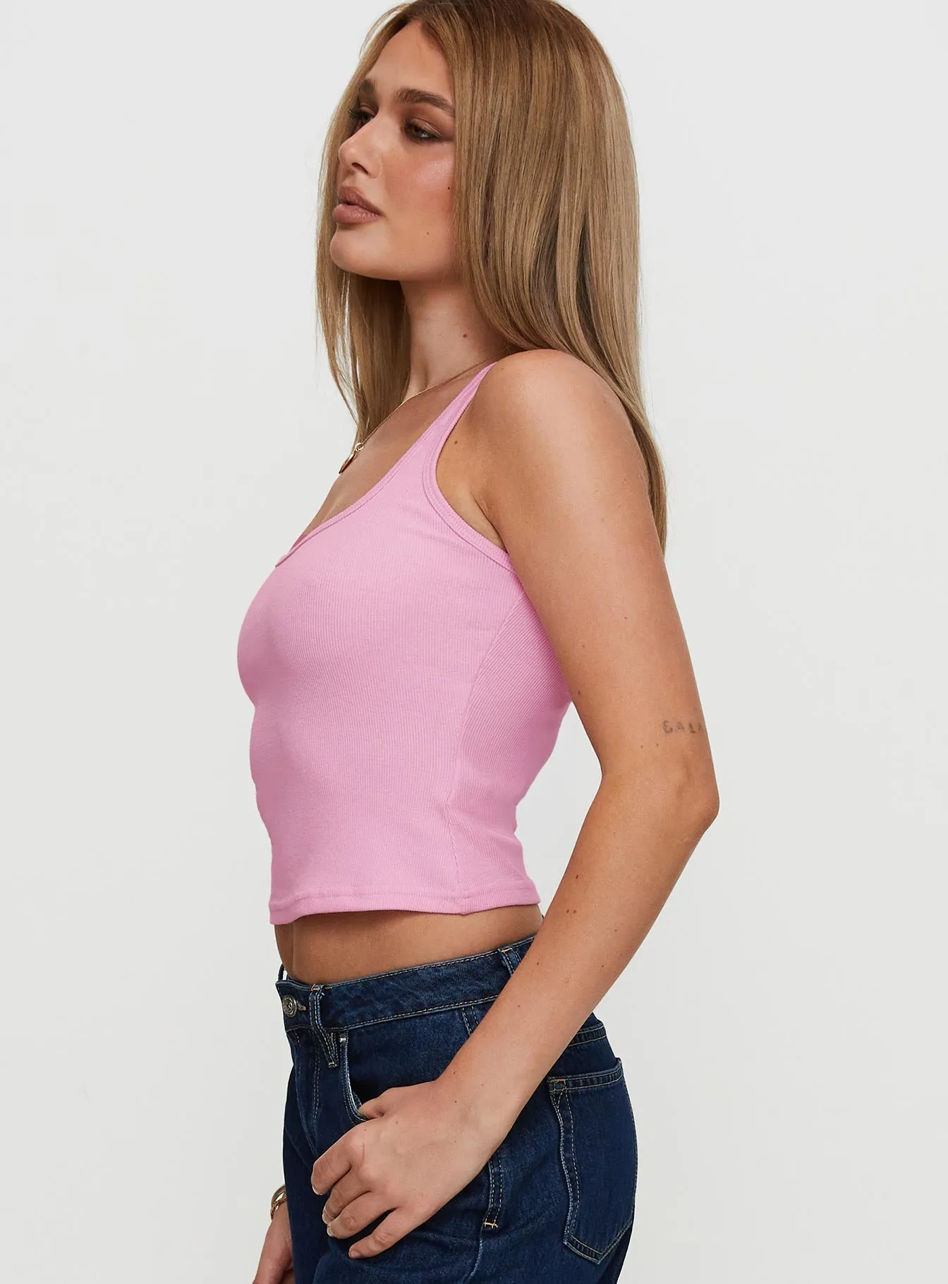Baseline Square Neck Rib Tank Top Pale Pink sold by Princess Polly product image thumbnail 4