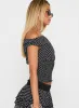 Ready To Party Off Shoulder Top Black Polka sold by Princess Polly
