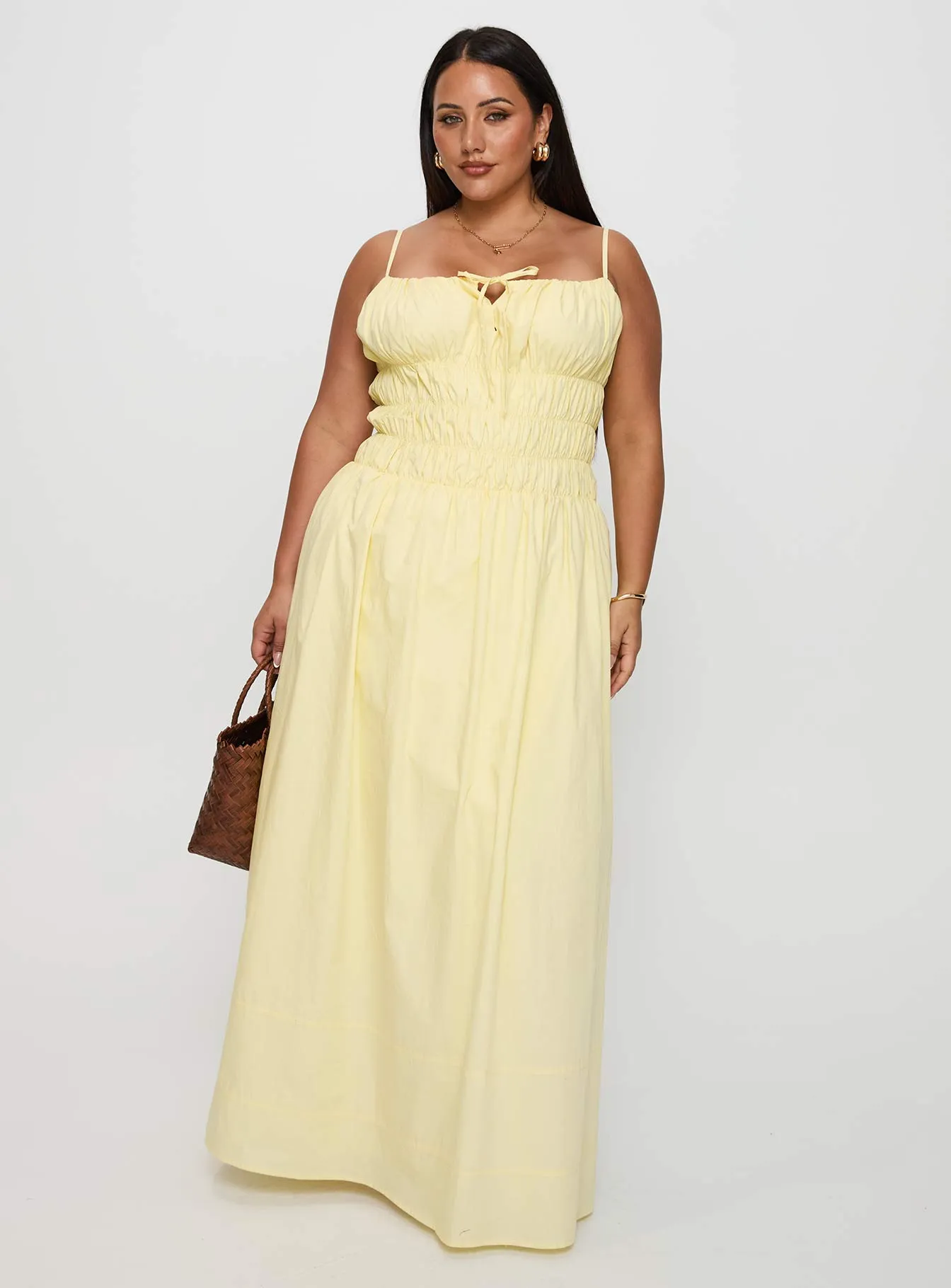 Loralei Shirred Maxi Dress Yellow Curve sold by Princess Polly product image thumbnail 2