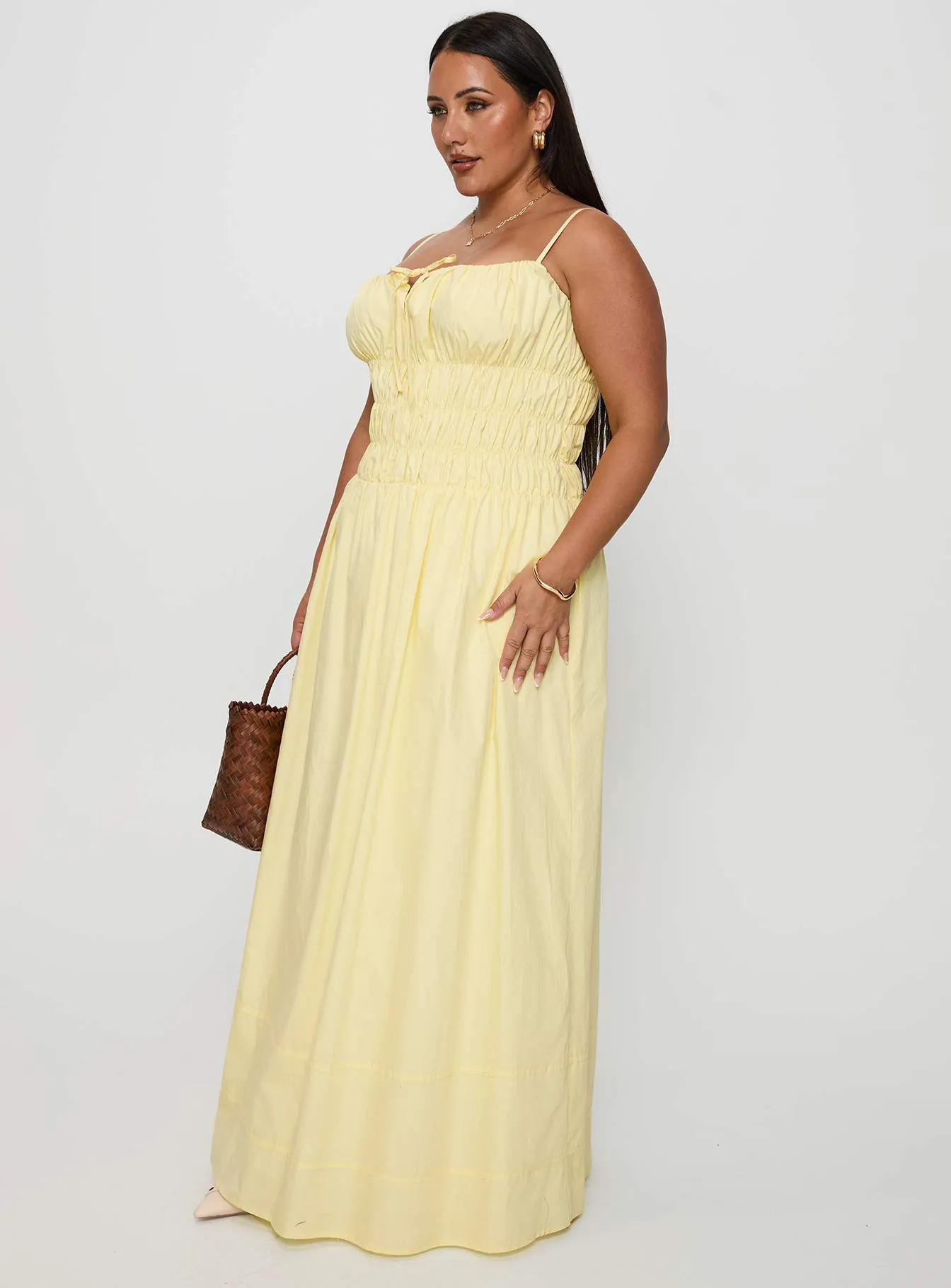 Loralei Shirred Maxi Dress Yellow Curve sold by Princess Polly product image thumbnail 4