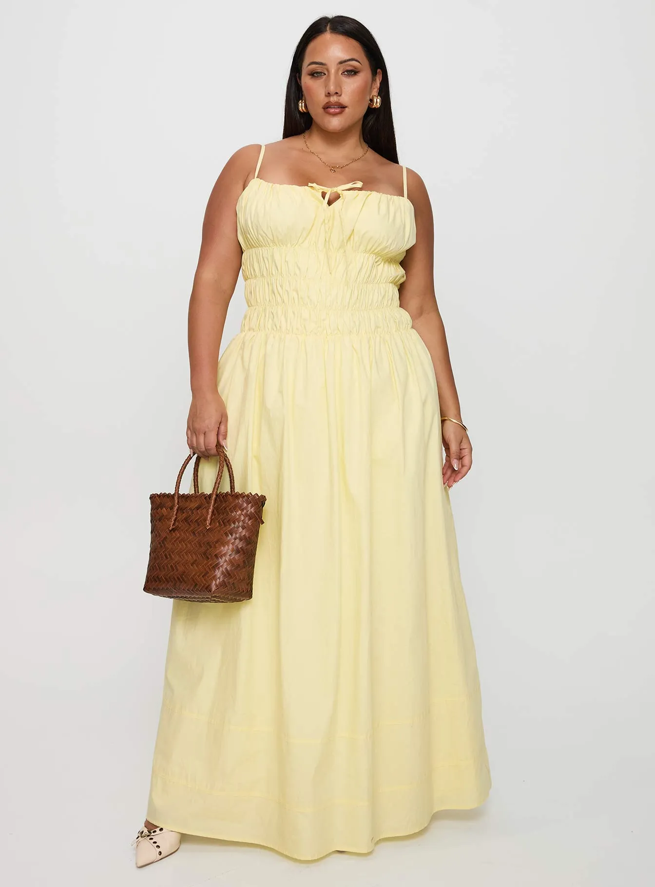 Loralei Shirred Maxi Dress Yellow Curve sold by Princess Polly product image thumbnail 3