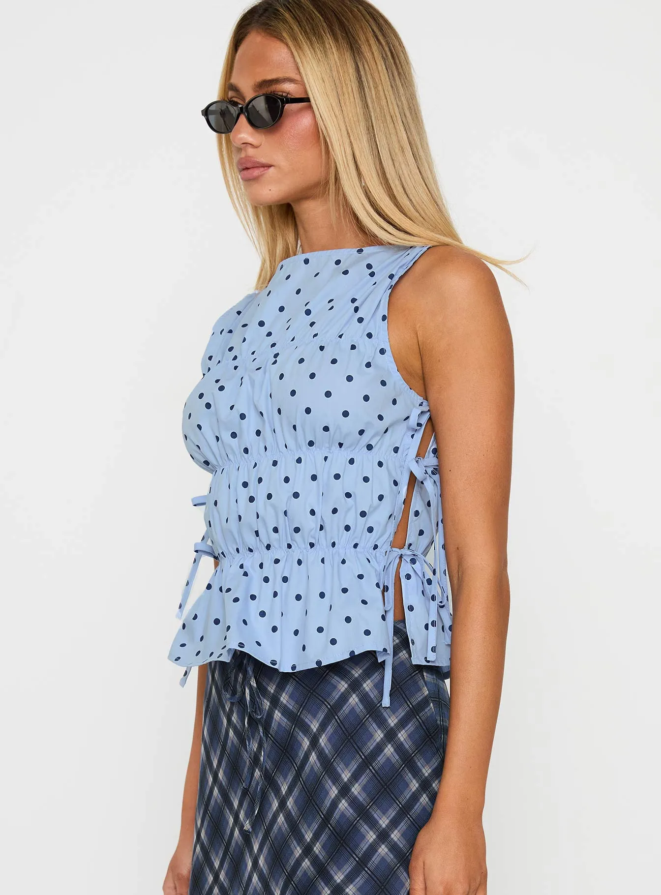Endless Summers Tie Side Top Blue Polka Dot sold by Princess Polly product image thumbnail 4