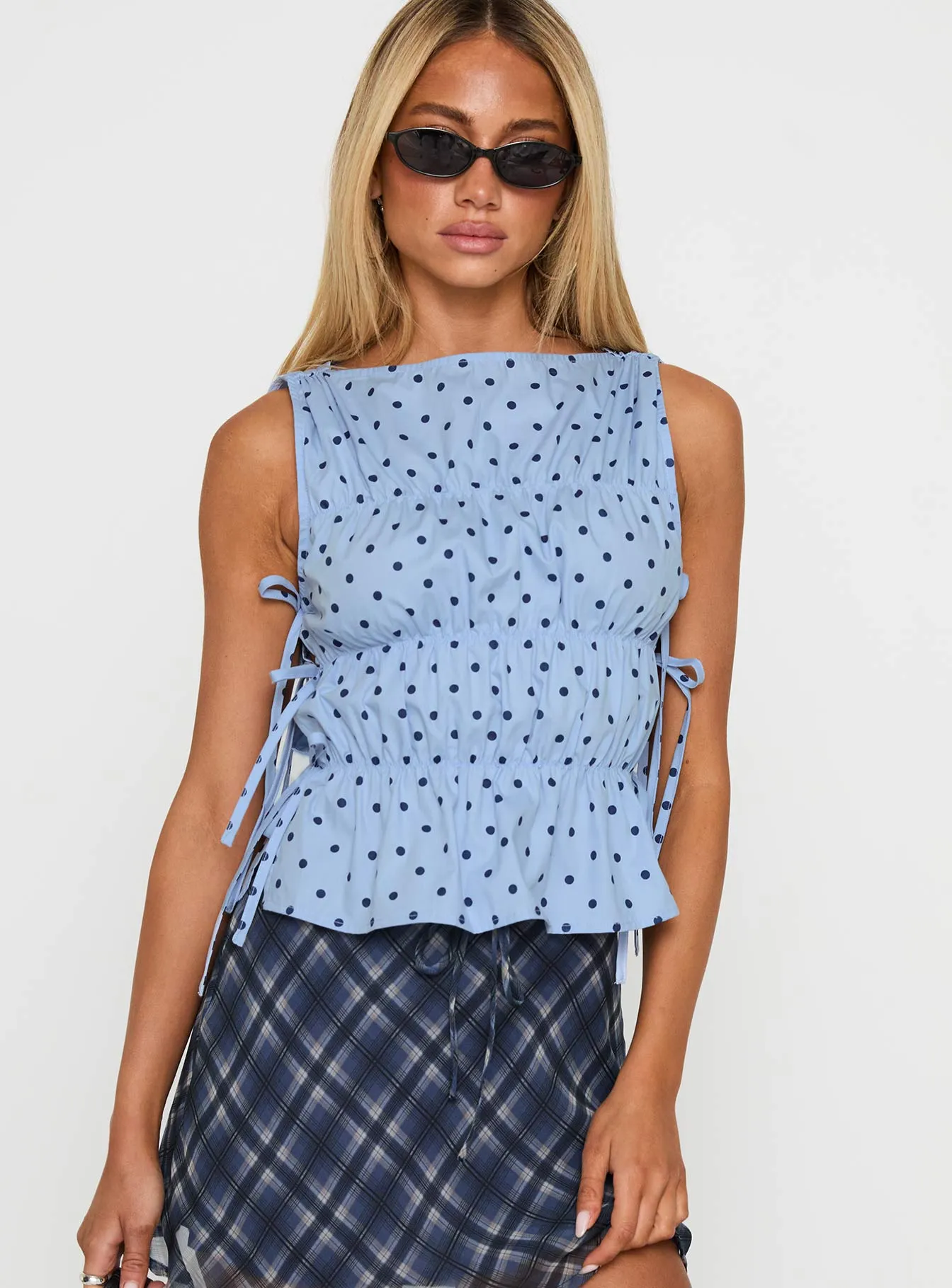 Endless Summers Tie Side Top Blue Polka Dot sold by Princess Polly product image thumbnail 2