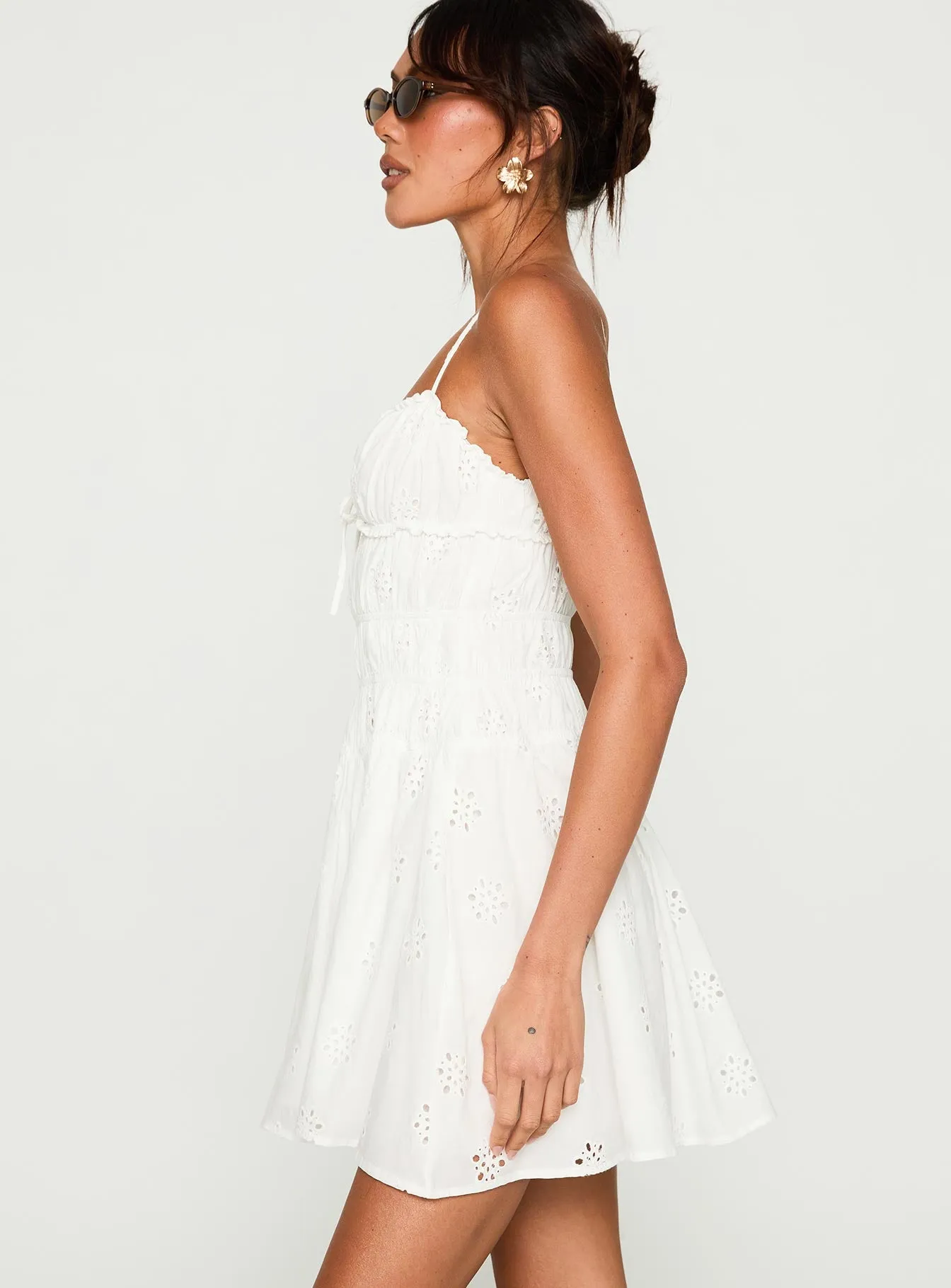 Wish Me Luck Shirred Mini Dress White sold by Princess Polly product image thumbnail 4