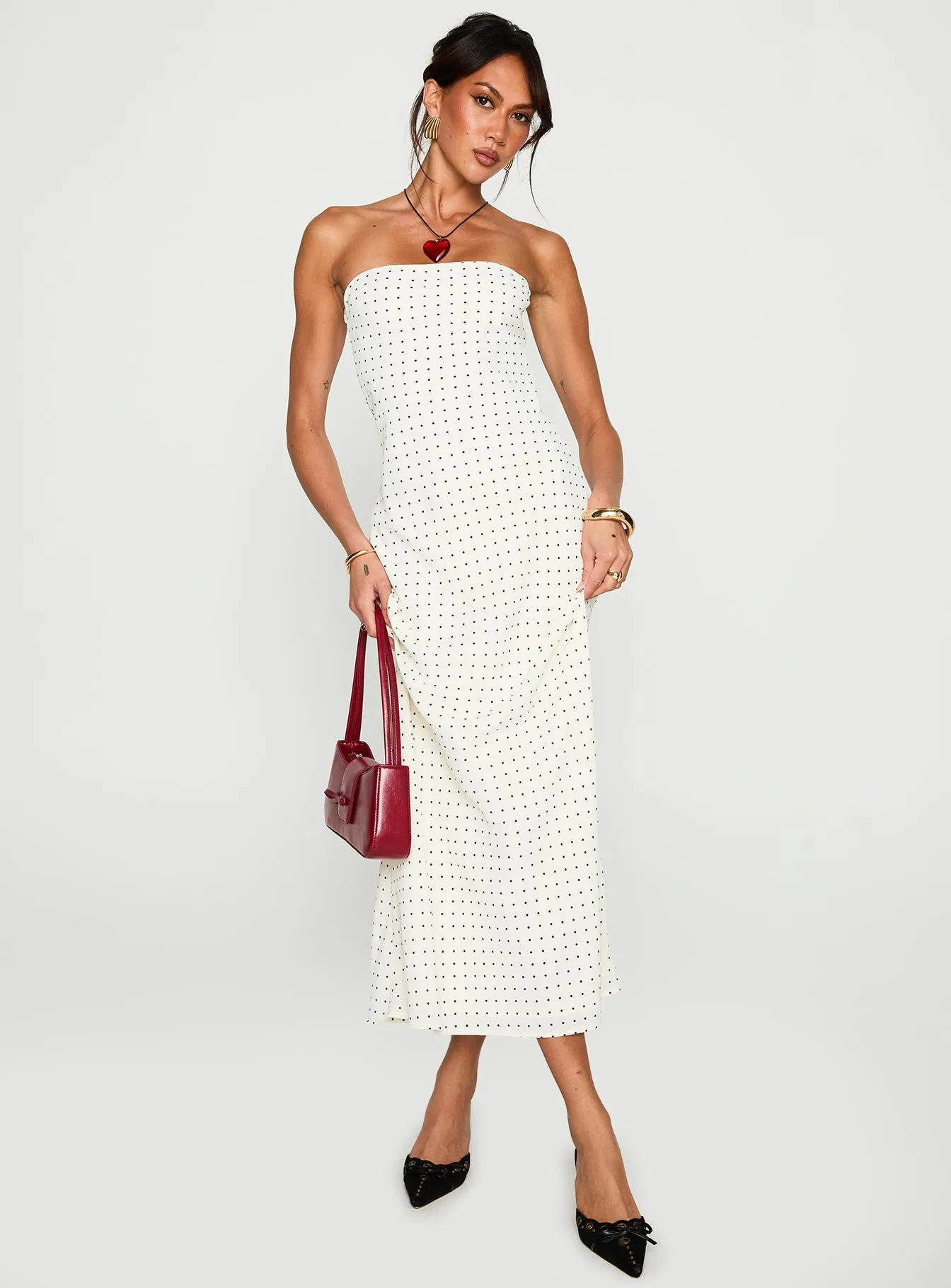 Just For Fun Strapless Maxi Dress White Polka Dot sold by Princess Polly product image thumbnail 2