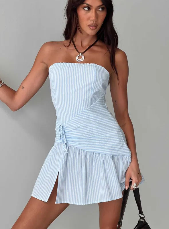 Archetype Strapless Mini Dress Blue Stripe sold by Princess Polly