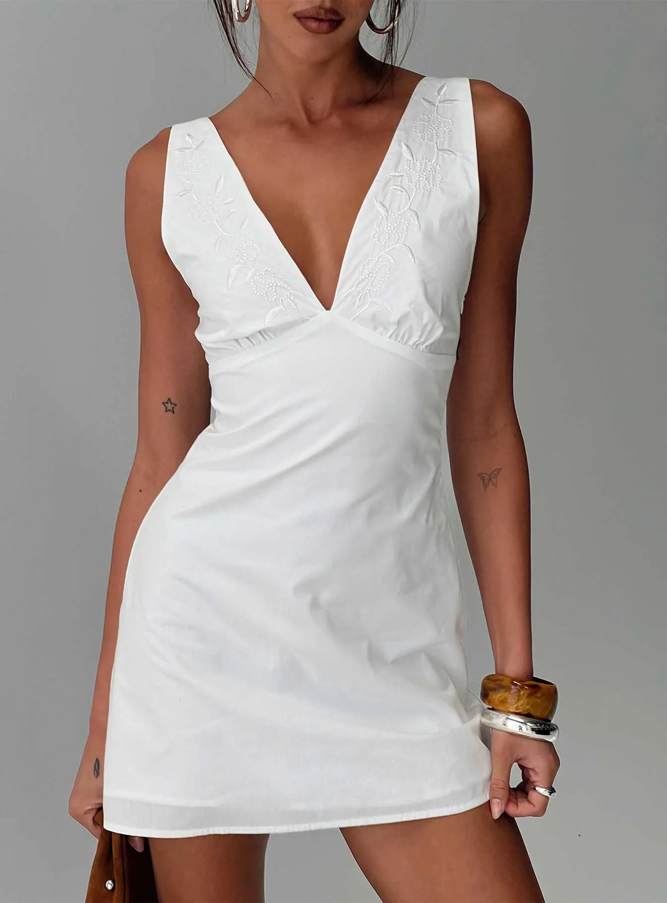 Florien Broderie Mini Dress White sold by Princess Polly