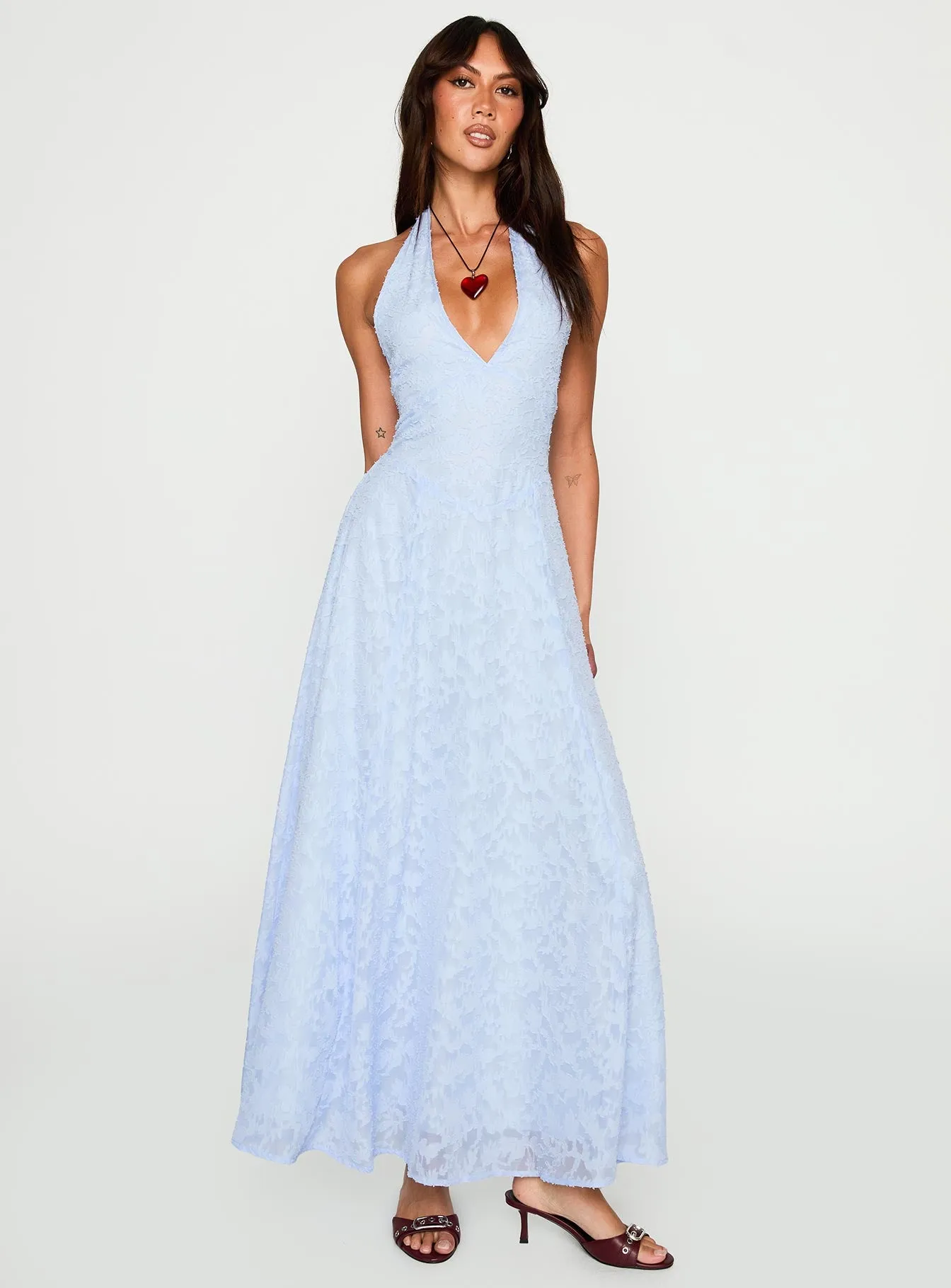 Hours In Silence Drop Waist Maxi Dress Blue sold by Princess Polly
