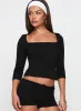 So American Rib 3/4 Sleeve Top Black sold by Princess Polly