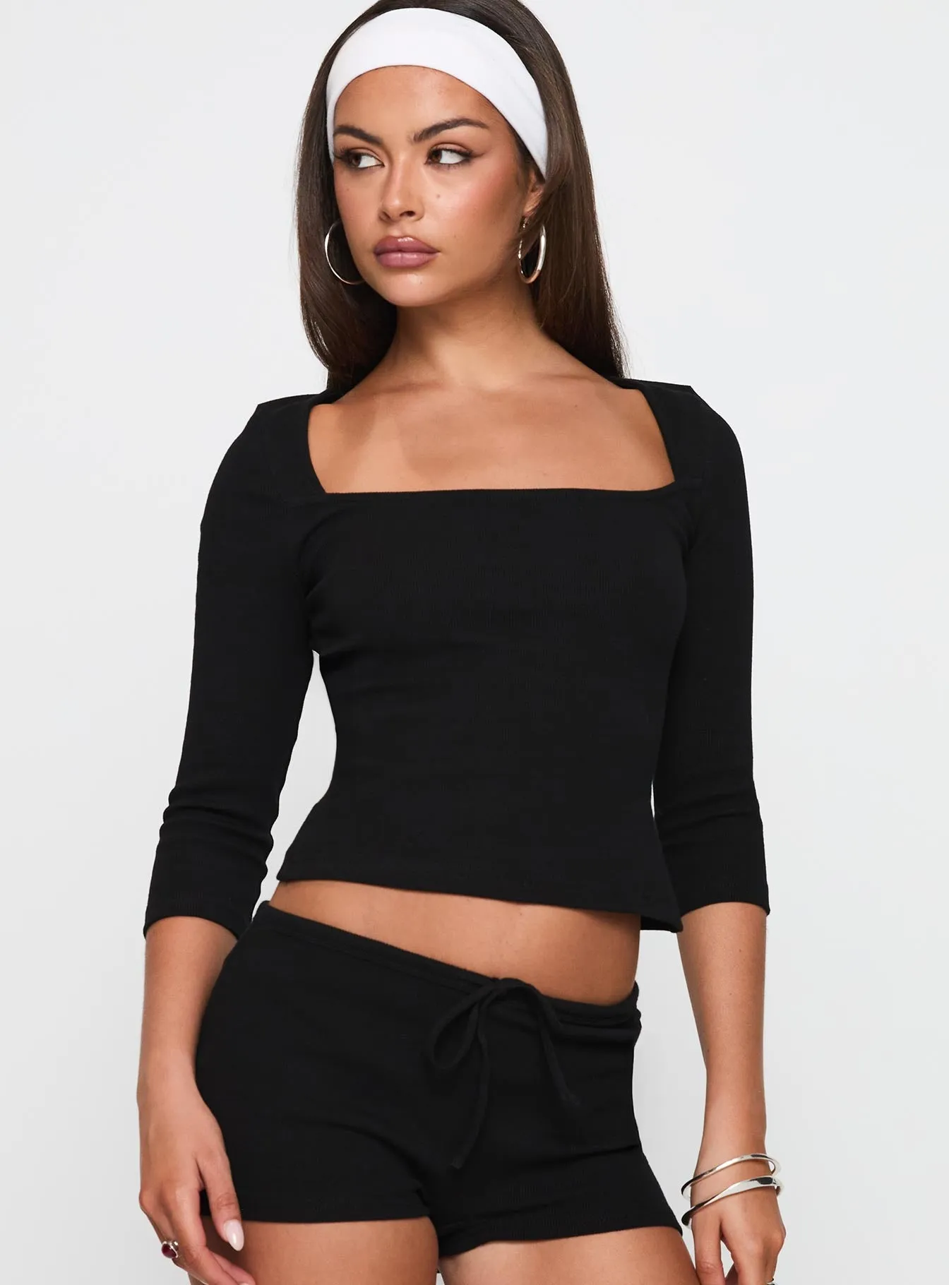 So American Rib 3/4 Sleeve Top Black sold by Princess Polly product image thumbnail 2