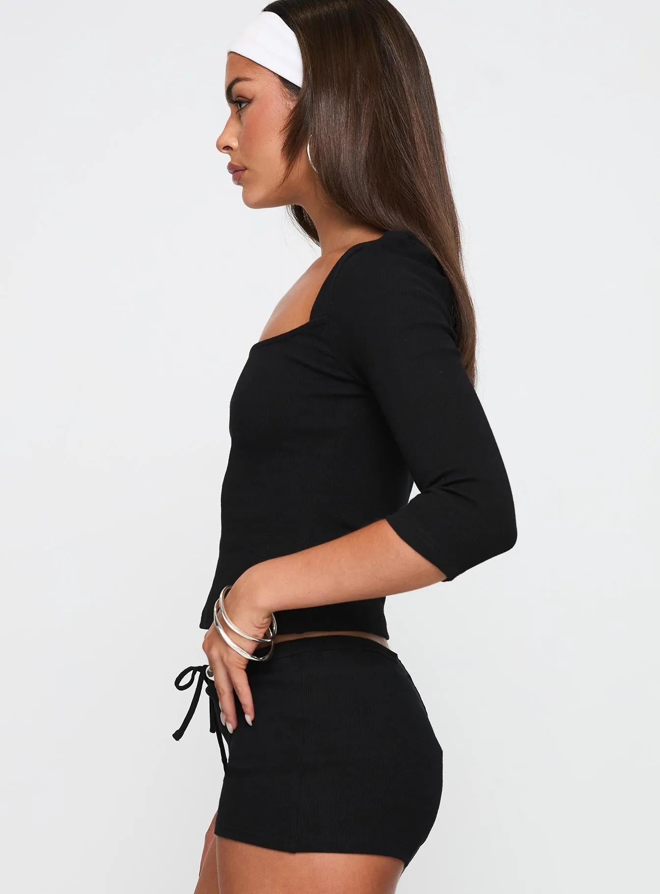 So American Rib 3/4 Sleeve Top Black sold by Princess Polly product image thumbnail 4