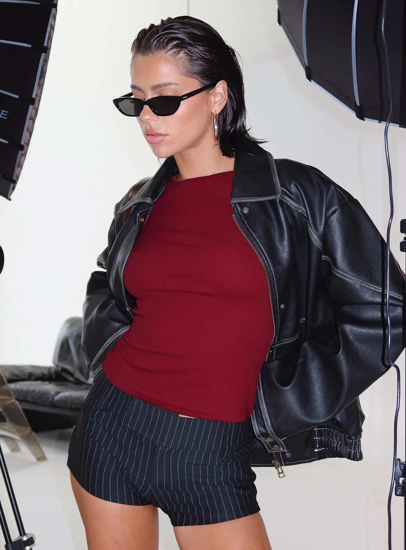 Minette Micro Shorts Black Pinstripe Tall sold by Princess Polly