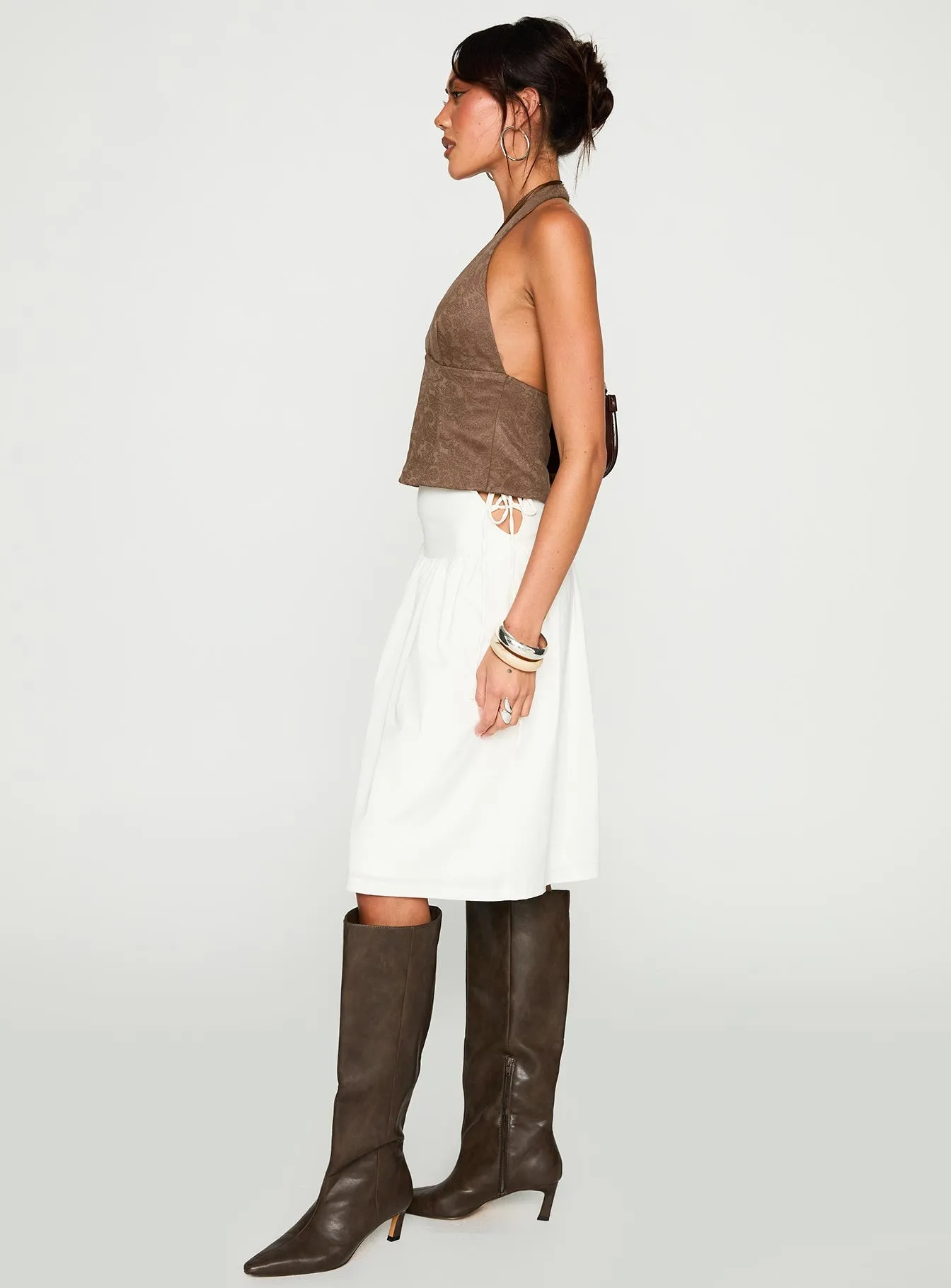 Snowflakes Tie Side Midi Skirt White sold by Princess Polly product image thumbnail 4