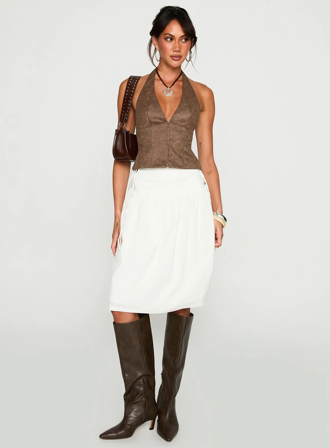 Snowflakes Tie Side Midi Skirt White sold by Princess Polly product image thumbnail 2