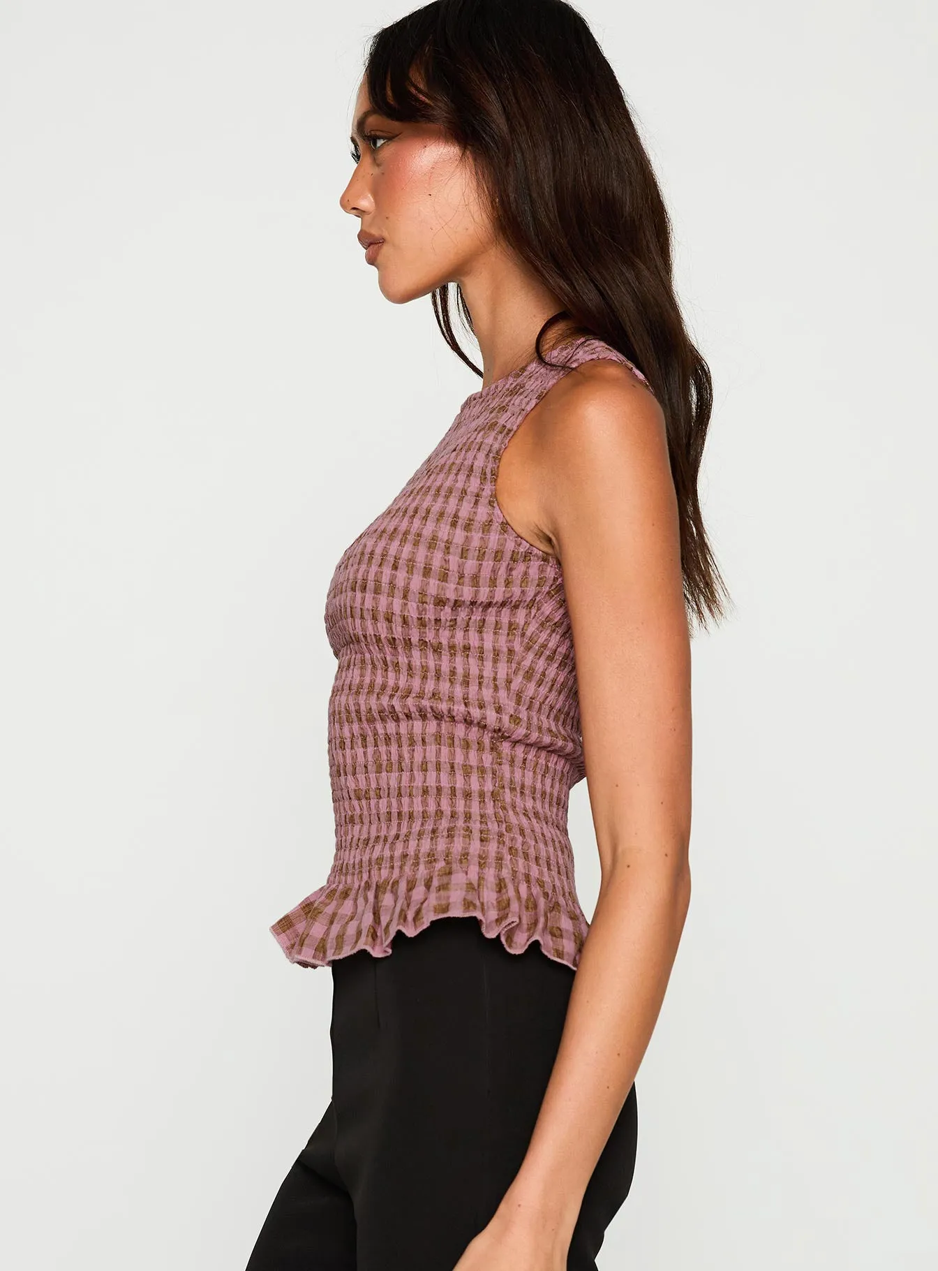 Chauntelle Ruched Top Pink Check sold by Princess Polly product image thumbnail 4
