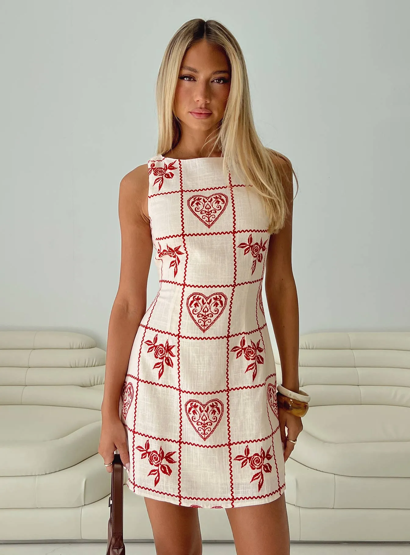 Alfalfa Shift Mini Dress Red Floral Check sold by Princess Polly