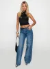 On Sunset Mid Rise Straight Leg Jeans Dark Wash sold by Princess Polly