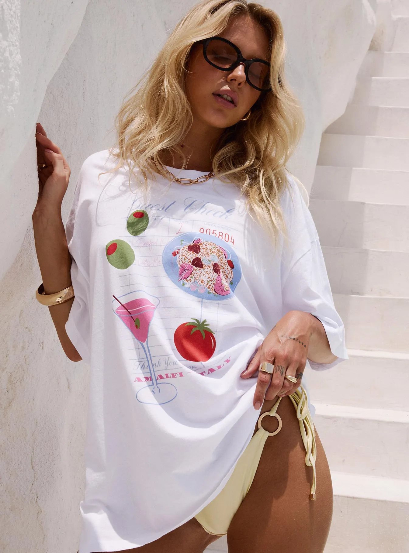 Dine With Me Oversized Graphic Top White sold by Princess Polly product image thumbnail 3
