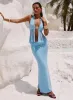 De Angelo Maxi Skirt Blue sold by Princess Polly