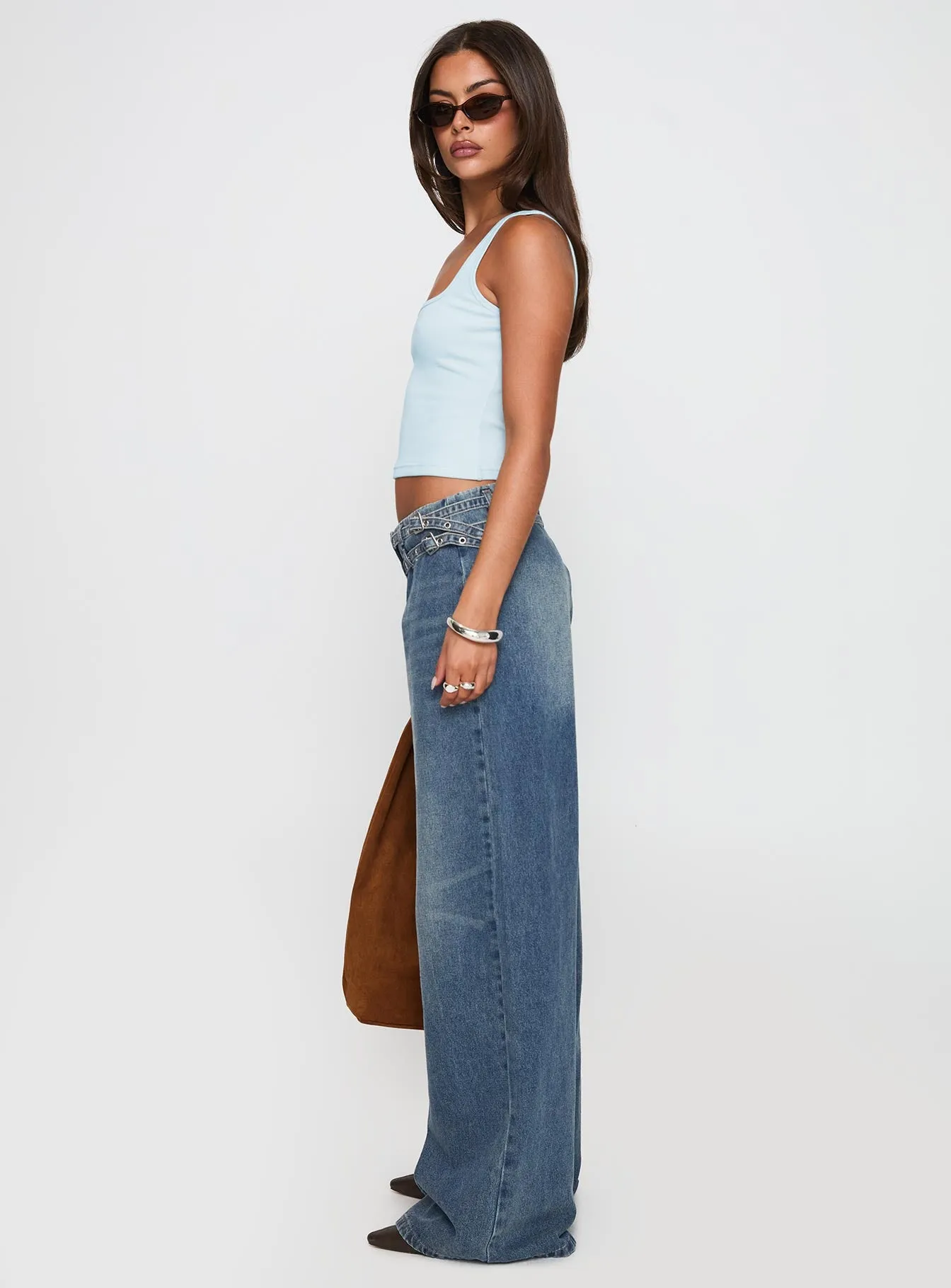 Paltrow Mid Rise Wide Leg Cargo Jeans Mid Blue Wash sold by Princess Polly product image thumbnail 4