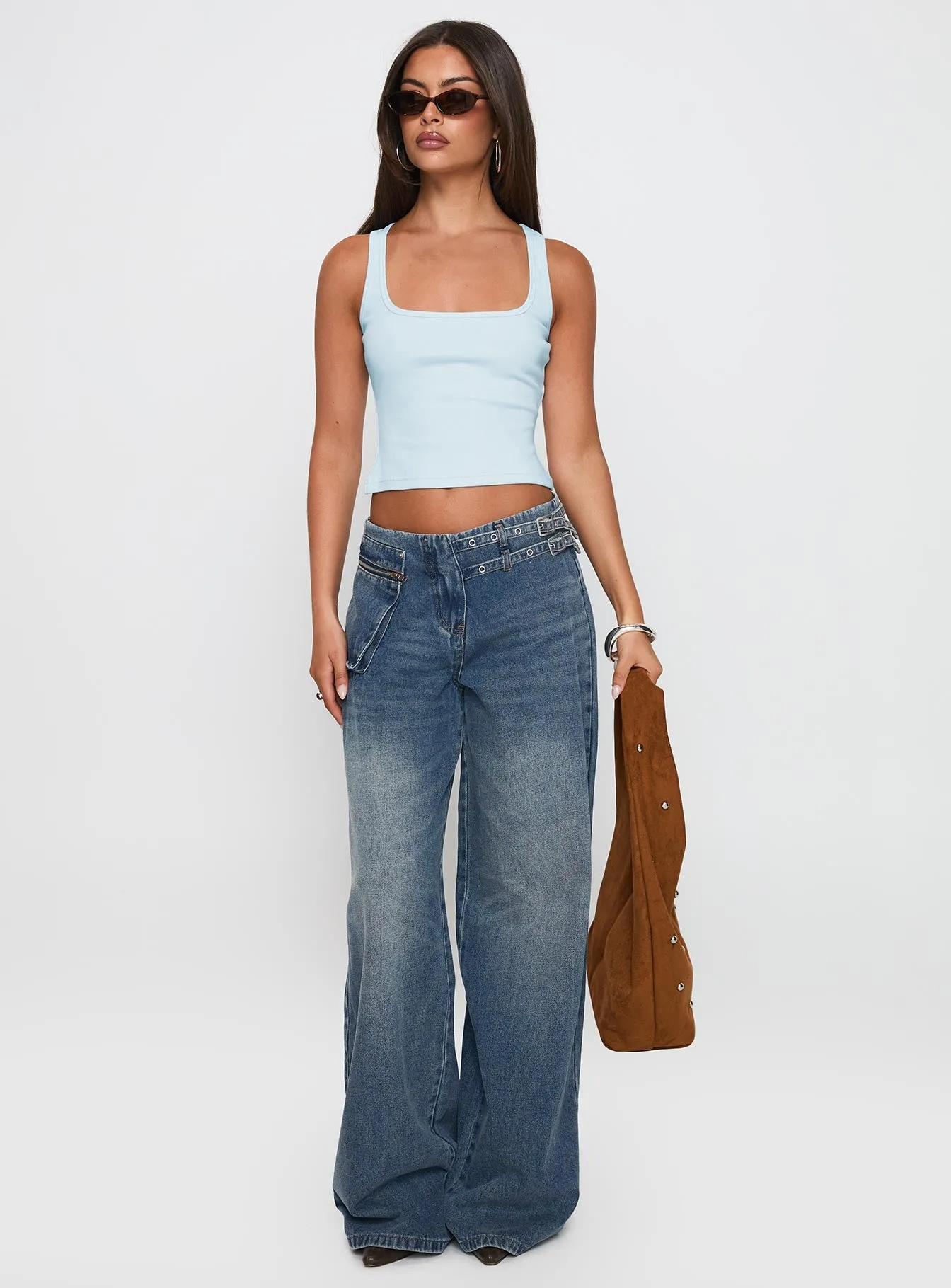 Paltrow Mid Rise Wide Leg Cargo Jeans Mid Blue Wash sold by Princess Polly product image thumbnail 3