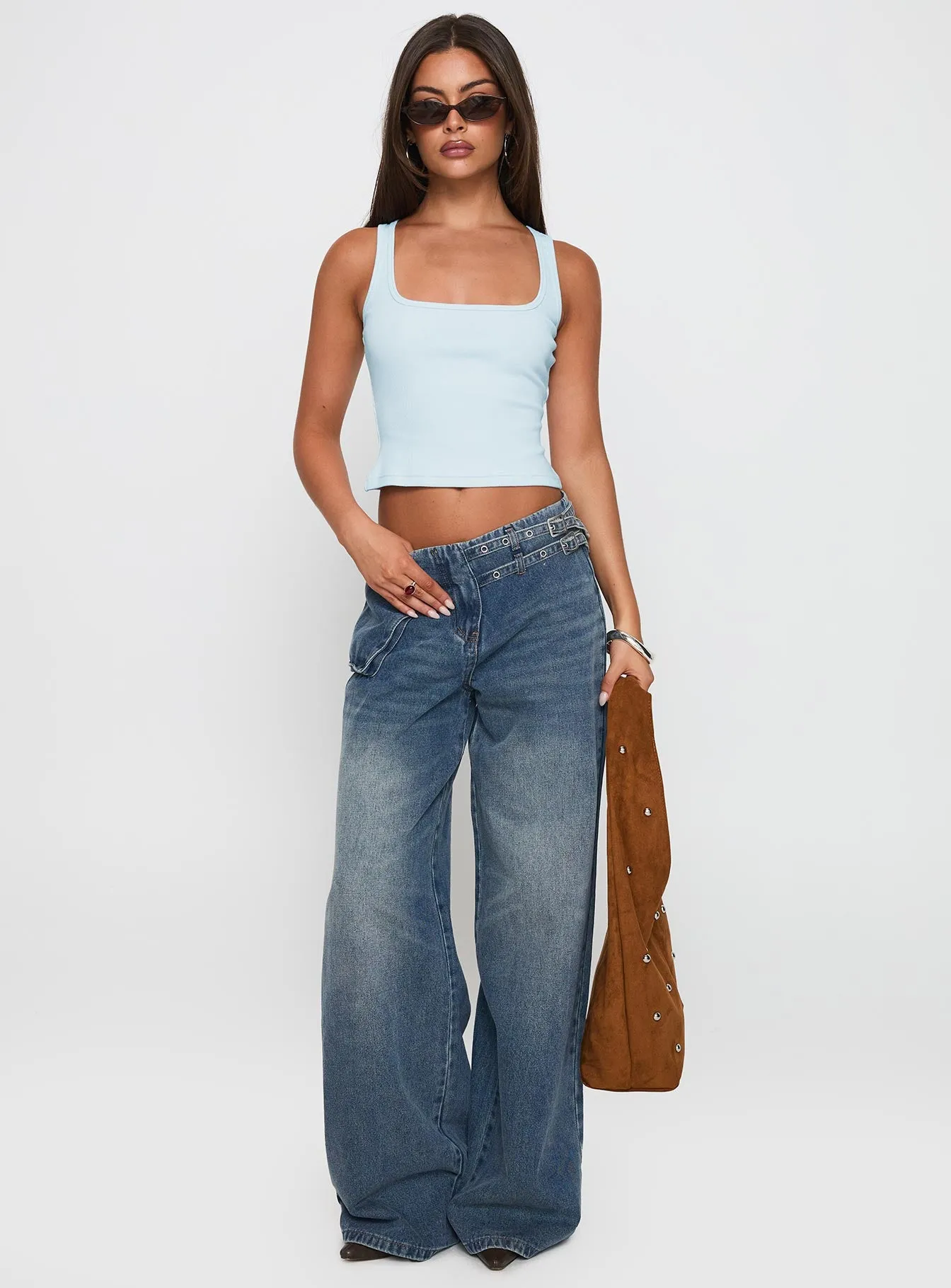 Paltrow Mid Rise Wide Leg Cargo Jeans Mid Blue Wash sold by Princess Polly product image thumbnail 2