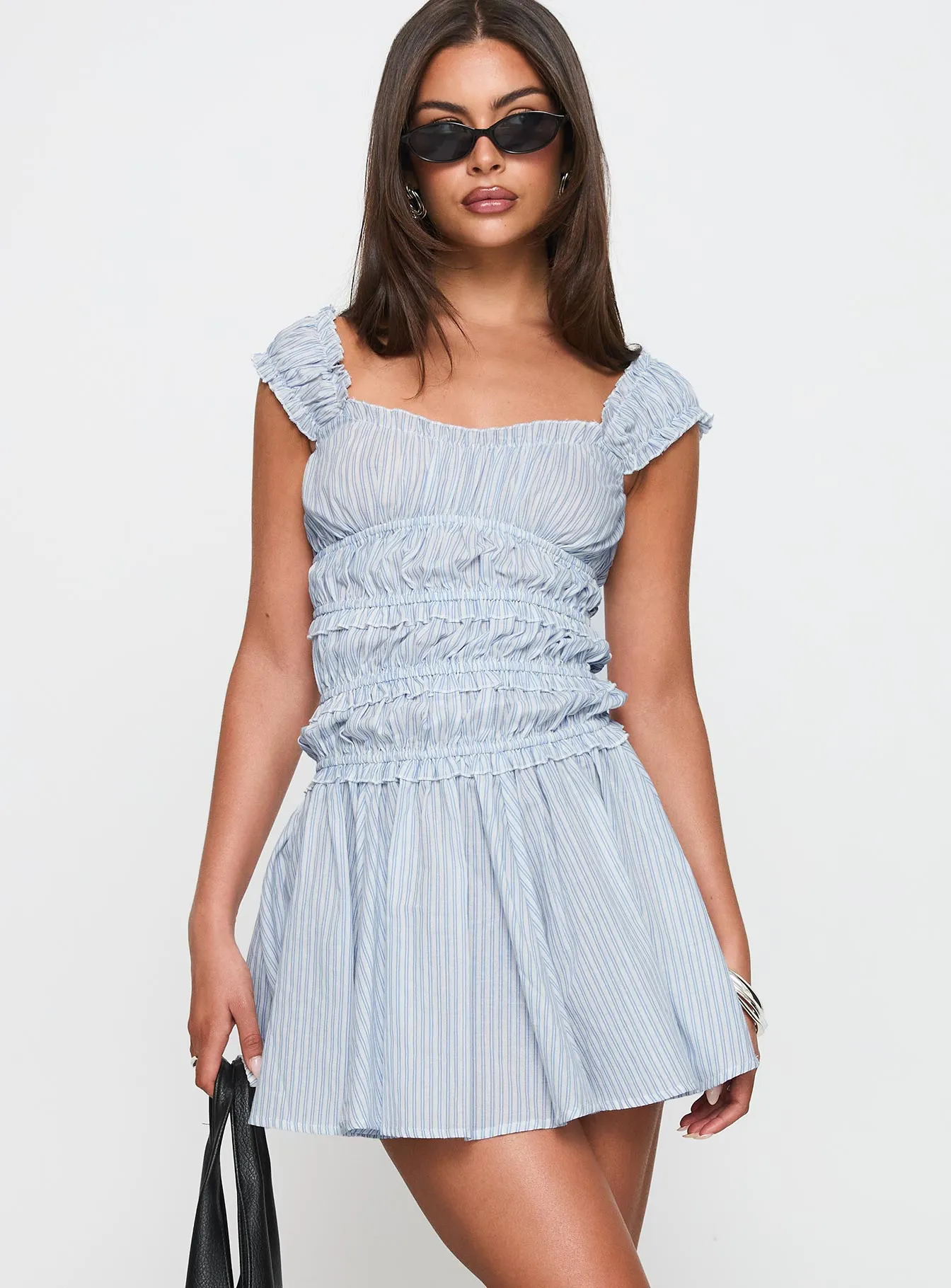Wonderlust Shirred Mini Dress Blue Stripe sold by Princess Polly product image thumbnail 2