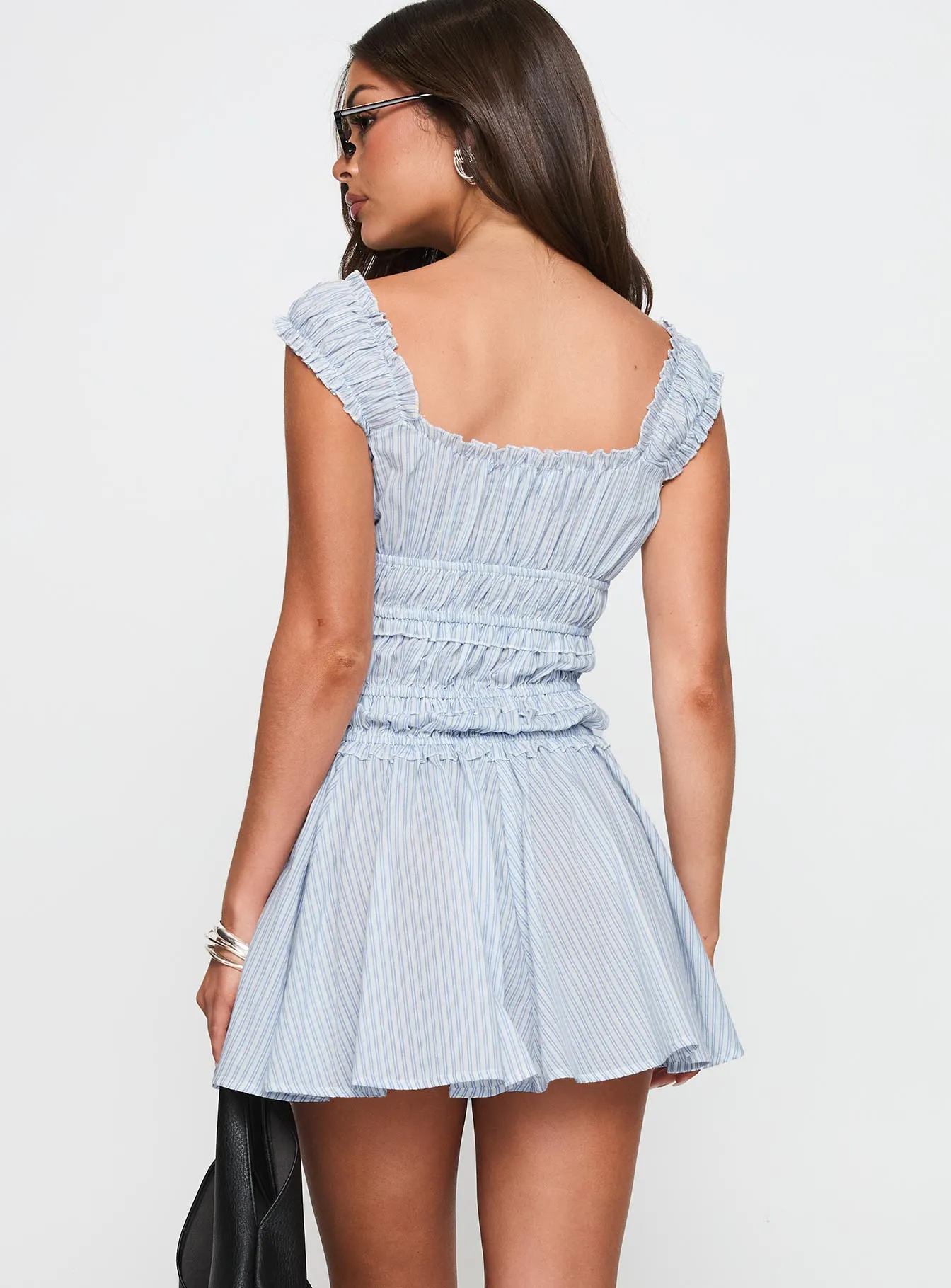 Wonderlust Shirred Mini Dress Blue Stripe sold by Princess Polly product image thumbnail 5