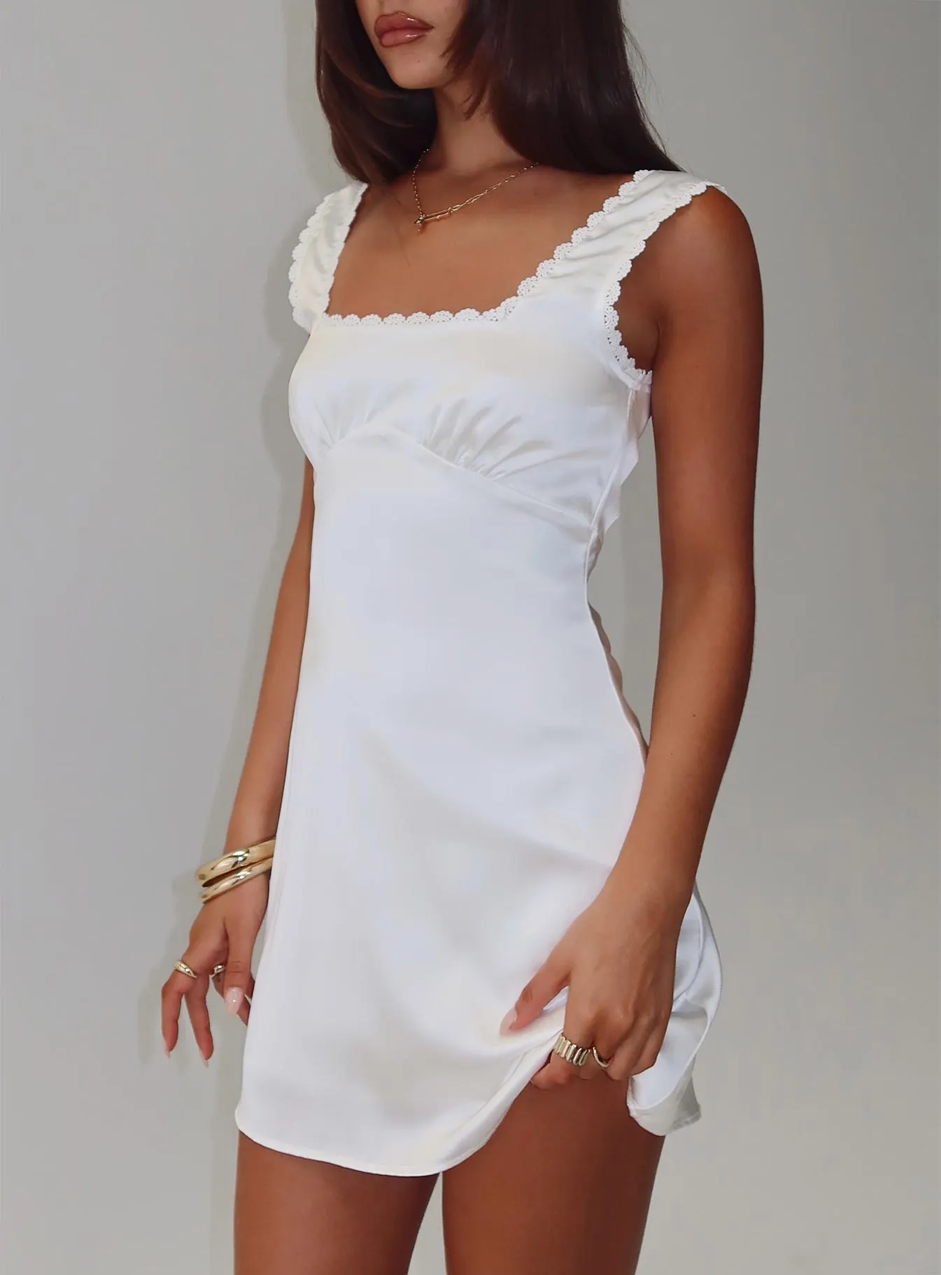 Dasha Satin Mini Dress White sold by Princess Polly