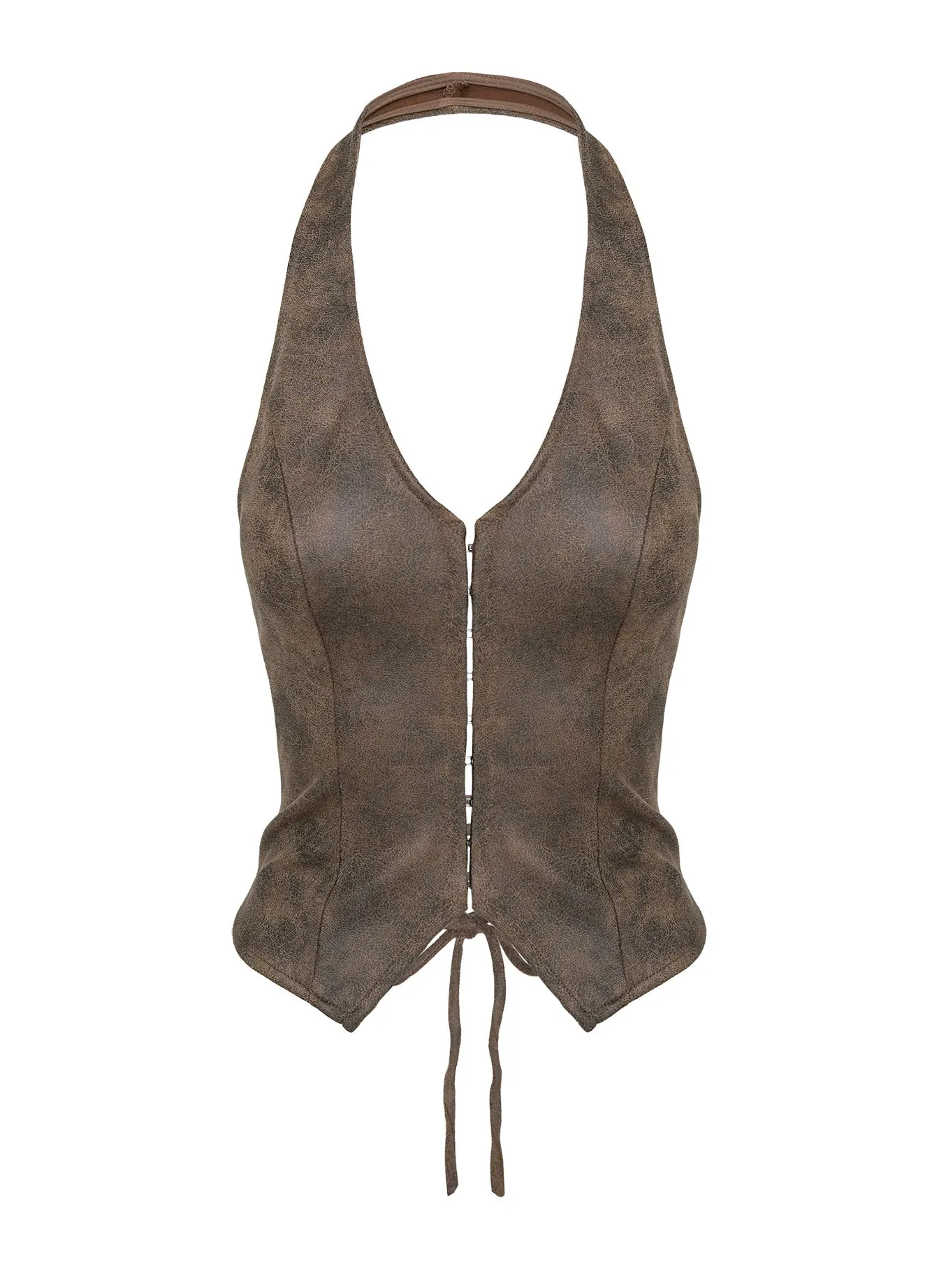 Running Away Faux Leather Halter Top Brown sold by Princess Polly product image thumbnail 5