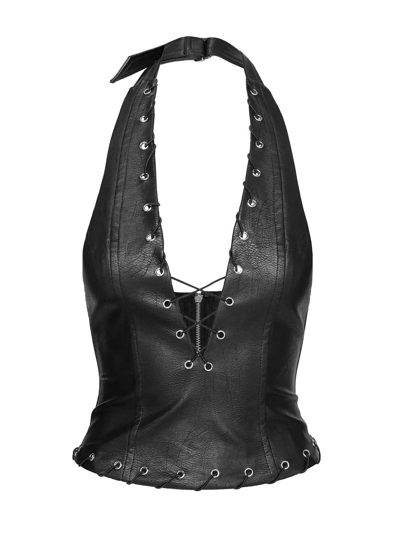Captivated Faux Leather Halter Top Black sold by Princess Polly product image thumbnail 5