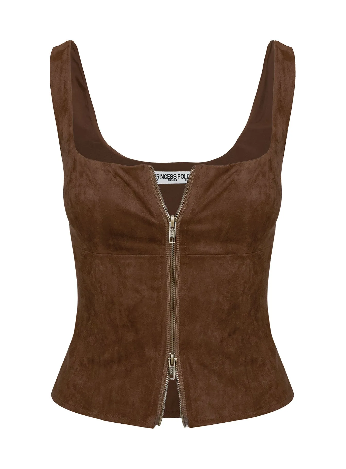 Rodeo Faux Suede Zip Through Top Brown sold by Princess Polly product image thumbnail 5
