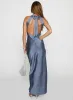 Mordecai Halter Maxi Dress Blue sold by Princess Polly