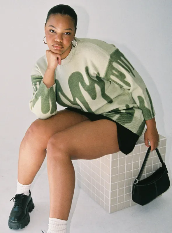 Katie Oversized Sweater Green Curve sold by Princess Polly