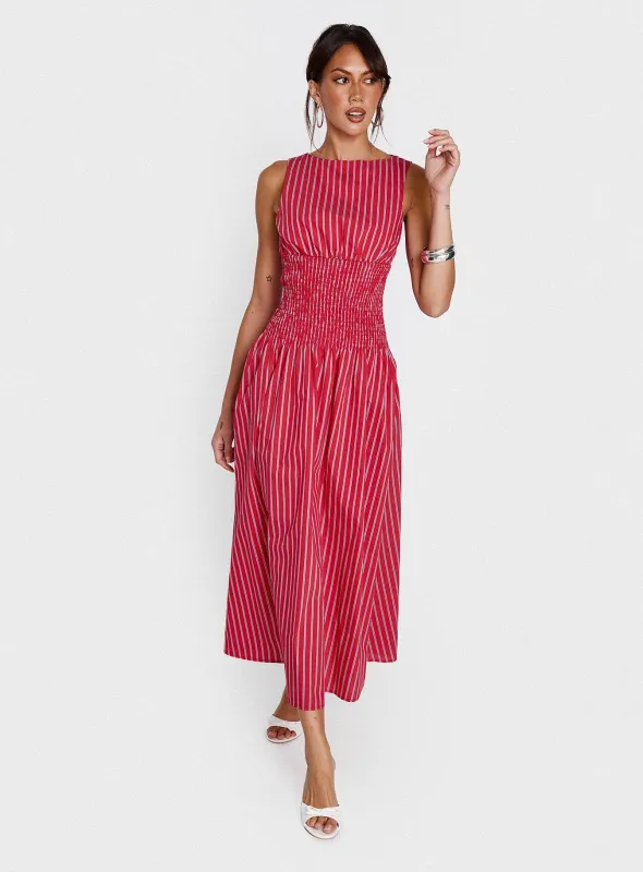 Lilienne Cotton Poplin Maxi Dress Red Stripe sold by Princess Polly